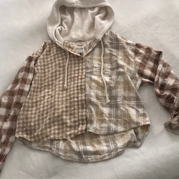 American Eagle fannel button down hoodie - Picture 1 of 5